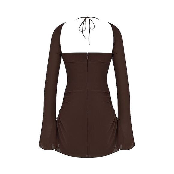 House of CB Cutout Chiffon Mini Dress Chocolate Brown Size Small NWT - Picture 7 of 13
